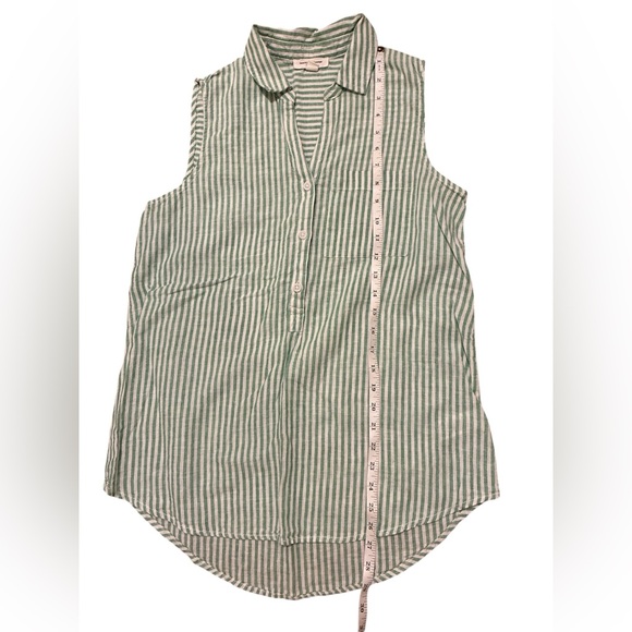 beachlunchlounge collection Linen/Cotton green & white stripe top. Size Small. - Picture 10 of 12